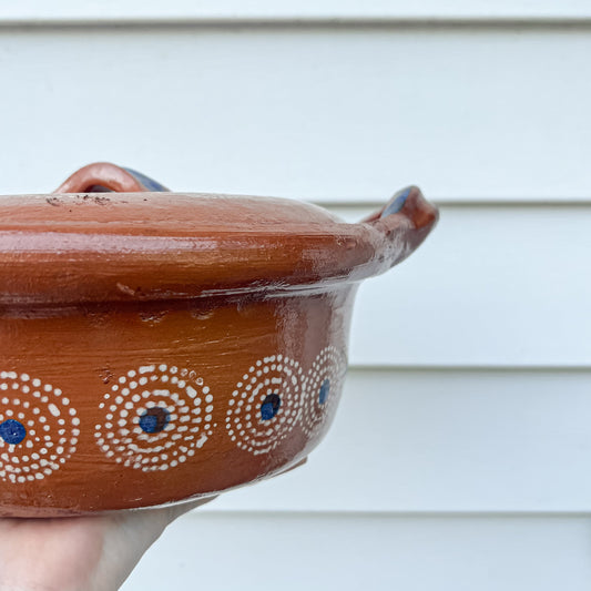 Traditional Mexican Barro Pot Blue Handles