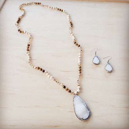 **Picture Jasper Beaded Necklace w/ Druzy Pendant 262v