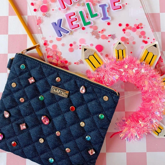 Denim and Gems Everything Pouch