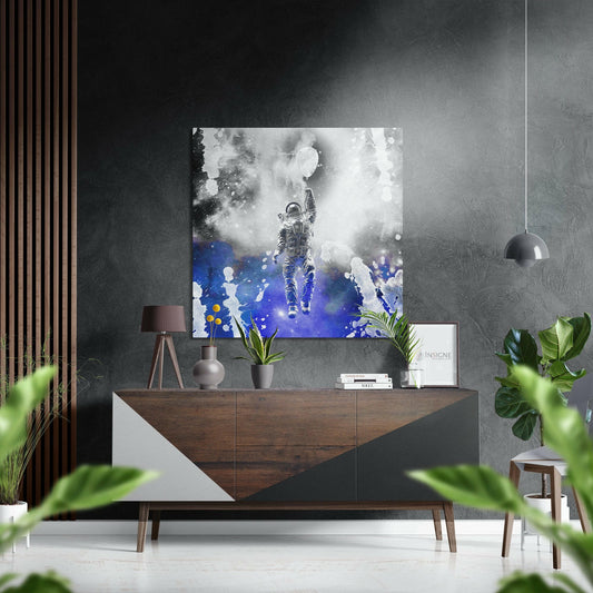 Astronaut In Blue Smoke Brushed Aluminium Dibond Wall Art