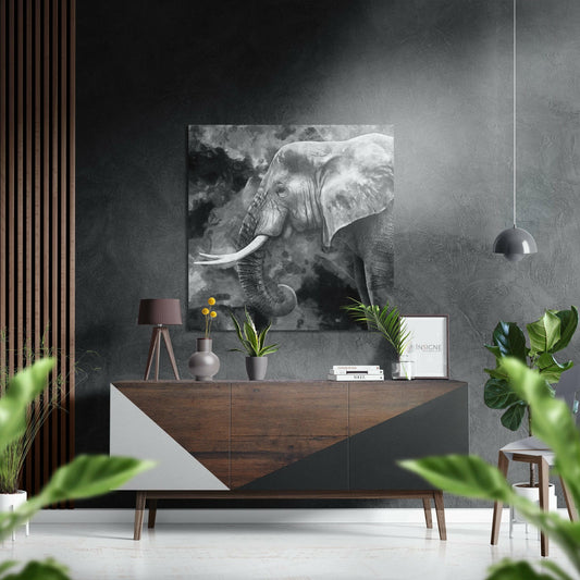 Smoky Monochrome Elephant Brushed Aluminium Dibond Wall Art