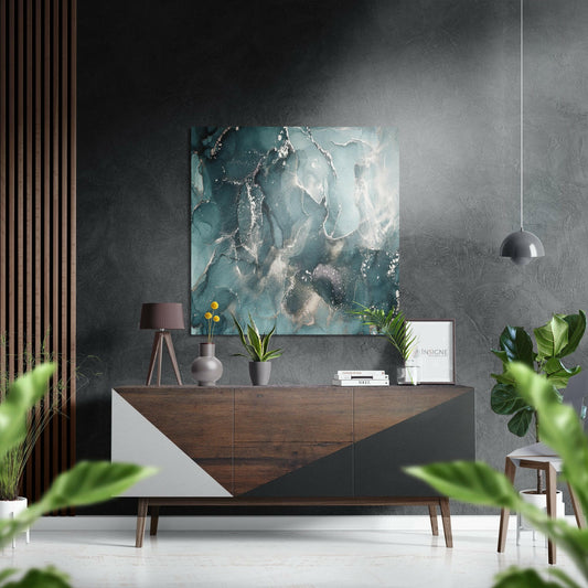 Teal Silver Marble Brushed Aluminium Dibond Wall Art