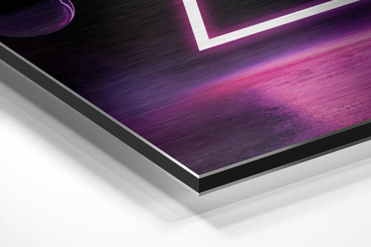 Neon Triangle Floating Bubbles Brushed Aluminium Dibond Wall Art