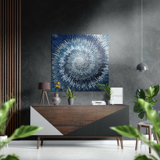 Icy Blue Silver Radial Burst Brushed Aluminium Dibond Wall Art