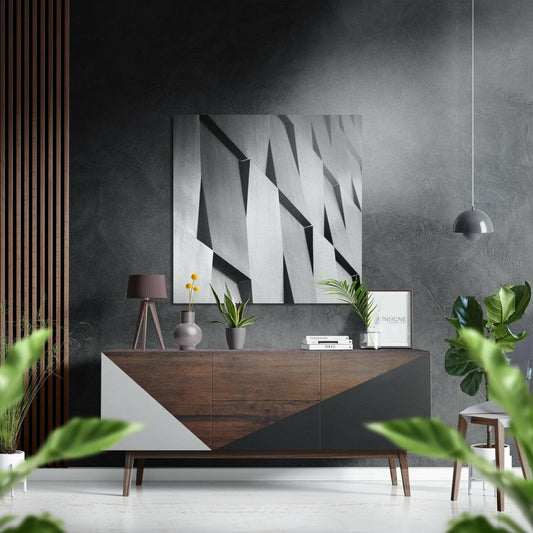 Geometric Buildings Brushed Aluminium Dibond Wall Art