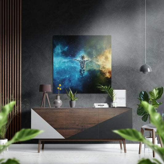 Astronaut in Blue Nebula Cloud Brushed Aluminium Dibond Wall Art