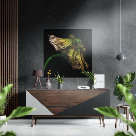 Wilting Green Flower Brushed Aluminium Dibond Wall Art