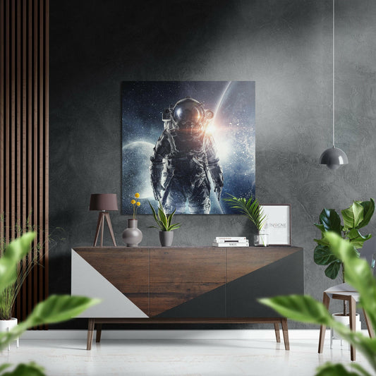 Astronaut and Sunburst Planet Brushed Aluminium Dibond Wall Art