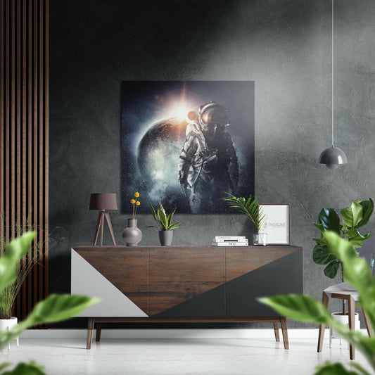Astronaut Facing Eclipsed Planet Brushed Aluminium Dibond Wall Art