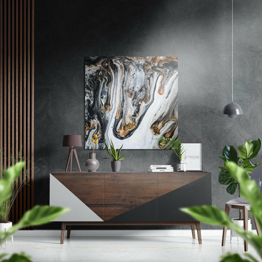 Black White Gold Flow Brushed Aluminium Dibond Wall Art