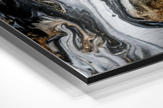 Black White Gold Flow Brushed Aluminium Dibond Wall Art