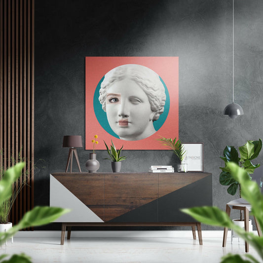 Coral Teal Goddess Bust Brushed Aluminium Dibond Wall Art