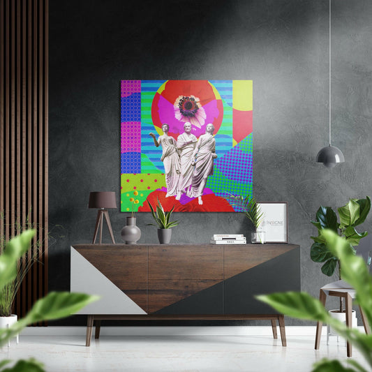 Neon Pop Three Statues Brushed Aluminium Dibond Wall Art