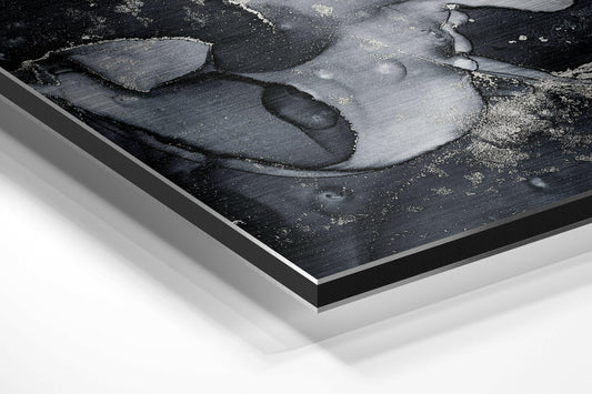 Black Silver Ink Marble Brushed Aluminium Dibond Wall Art