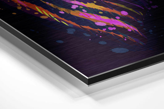 Neon Splash Zebra Head on Purple Brushed Aluminium Dibond Wall Art