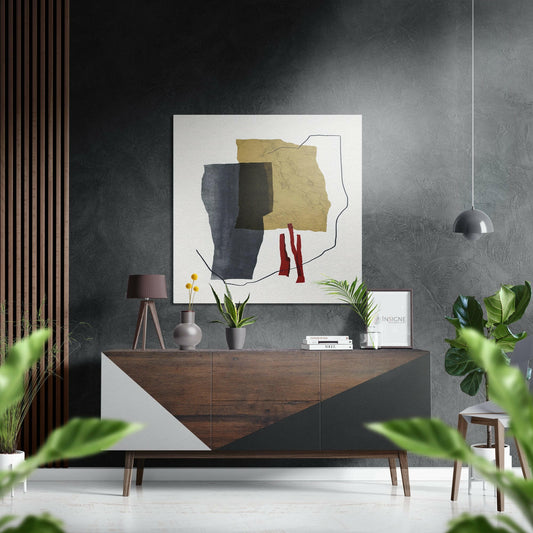 Abstract Paper Shapes in Yellow and Navy Brushed Aluminium Dibond Wall Art
