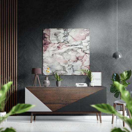 White Pink Veined Marble Brushed Aluminium Dibond Wall Art