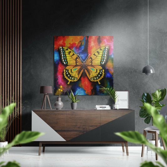 Yellow Swallowtail Rainbow Brushed Aluminium Dibond Wall Art
