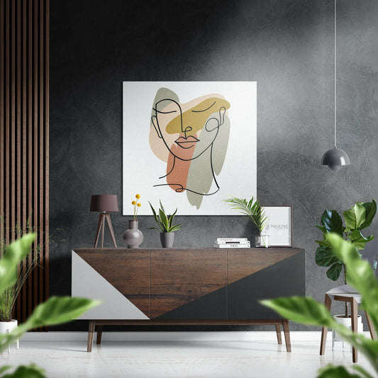 Line Face With Pastel Shapes Brushed Aluminium Dibond Wall Art