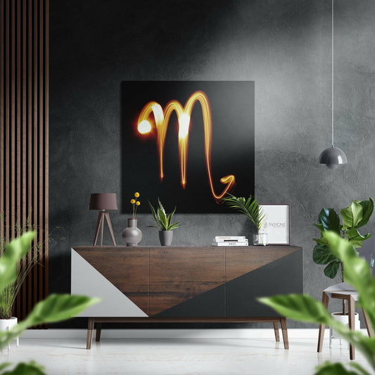 Amber Light Streak Scorpio Symbol Brushed Aluminium Dibond Wall Art