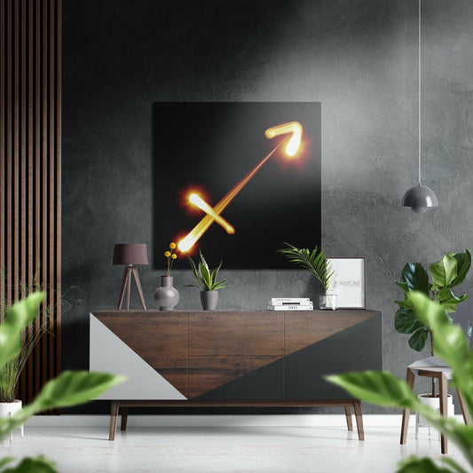 Glowing Arrow Sagittarius Light Trail Brushed Aluminium Dibond Wall Art