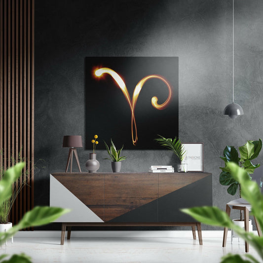 Flaming Ram Horn Aries Symbol Brushed Aluminium Dibond Wall Art