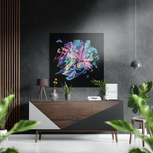 Pastel Teal Coral Marbled Paint Burst Brushed Aluminium Dibond Wall Art