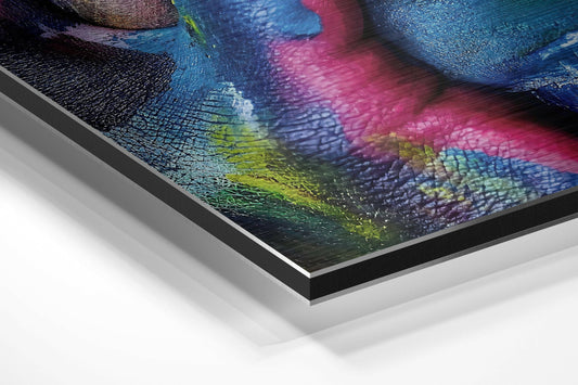 Color Painted Face Behind Hands Brushed Aluminium Dibond Wall Art