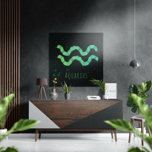 Green Brushstroke Aquarius Star Sign Brushed Aluminium Dibond Wall Art