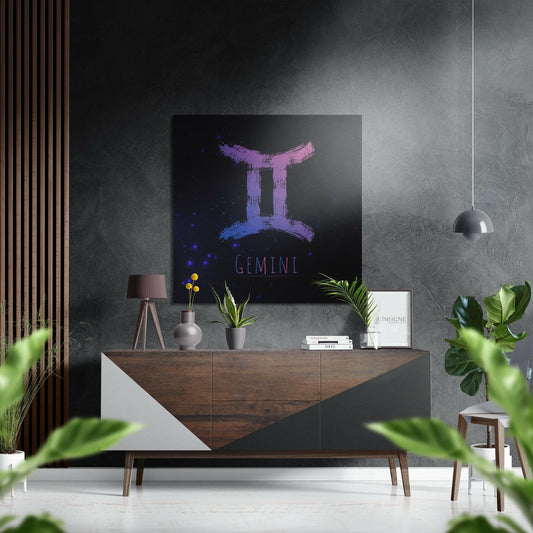 Purple Brushstroke Gemini Star Sign Brushed Aluminium Dibond Wall Art