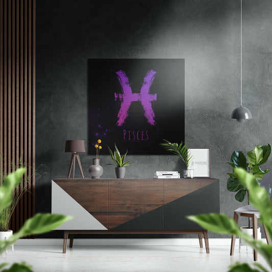 Magenta Chalk Pisces Zodiac Sign Brushed Aluminium Dibond Wall Art
