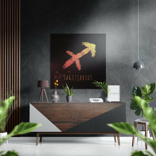 Coral Gold Arrow Sagittarius Sign Brushed Aluminium Dibond Wall Art