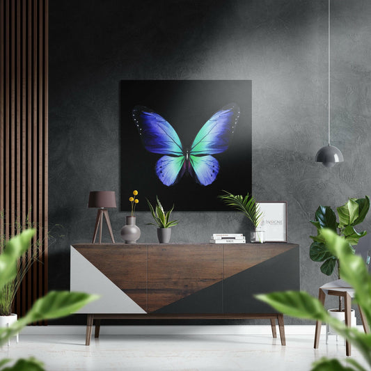 Blue Green Butterfly Brushed Aluminium Dibond Wall Art