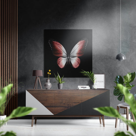 Red White Butterfly Brushed Aluminium Dibond Wall Art