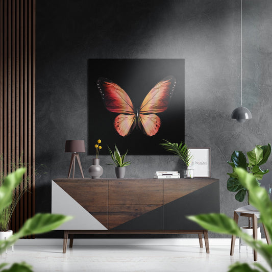 Coral Orange Butterfly Brushed Aluminium Dibond Wall Art