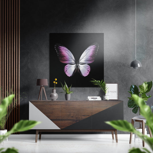 Pink White Butterfly Brushed Aluminium Dibond Wall Art