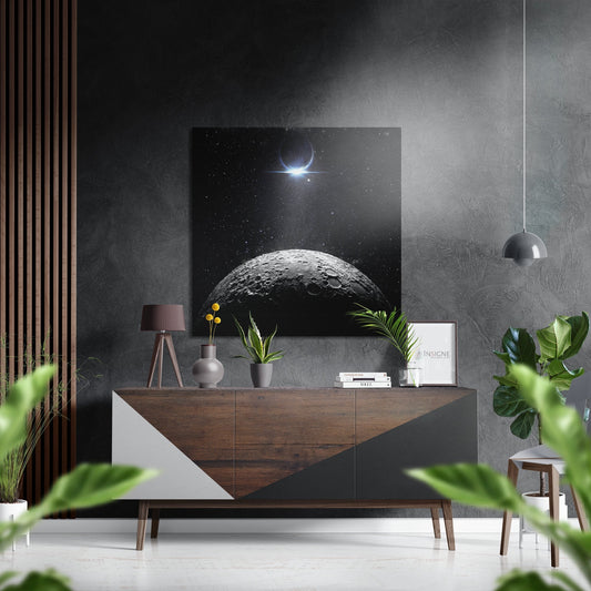 Starlit Crescent Moon Crater Close Up Brushed Aluminium Dibond Wall Art