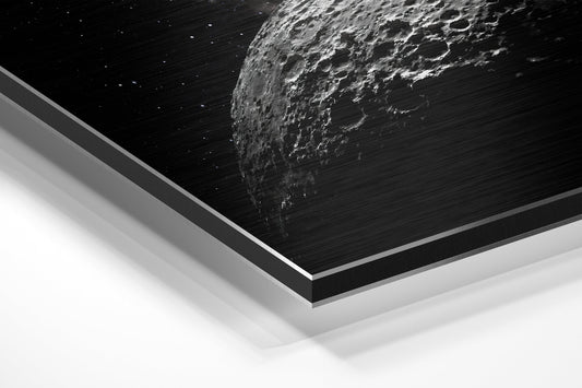Starlit Crescent Moon Crater Close Up Brushed Aluminium Dibond Wall Art