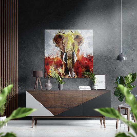 Front Facing Painted Elephant Brushed Aluminium Dibond Wall Art