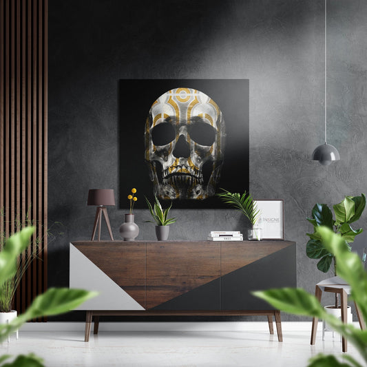 Gold Pattern Skull Brushed Aluminium Dibond Wall Art