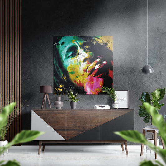 Paint Splatter Dreadlocked Musician Brushed Aluminium Dibond Wall Art