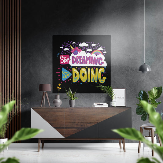 Rainbow Cloud Start Doing Typography Brushed Aluminium Dibond Wall Art
