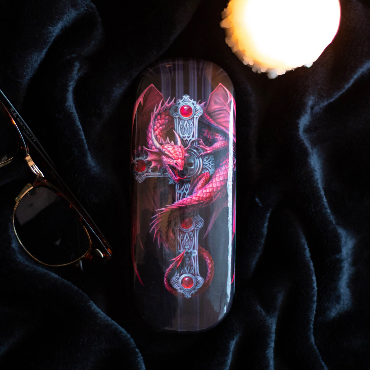 Gothic Guardian Red Dragon Eye Glass Case by Anne Stokes