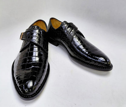 Maurice Jersey Alligator Monkstrap Shoe - Black