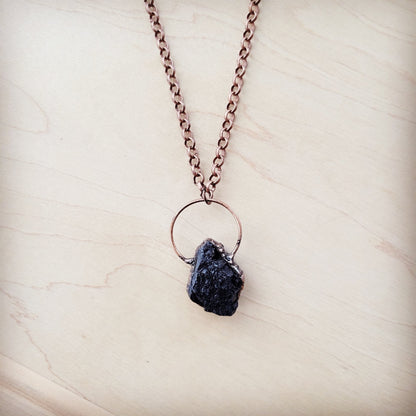 **Long Copper Necklace with Black Agate Pendant 261r