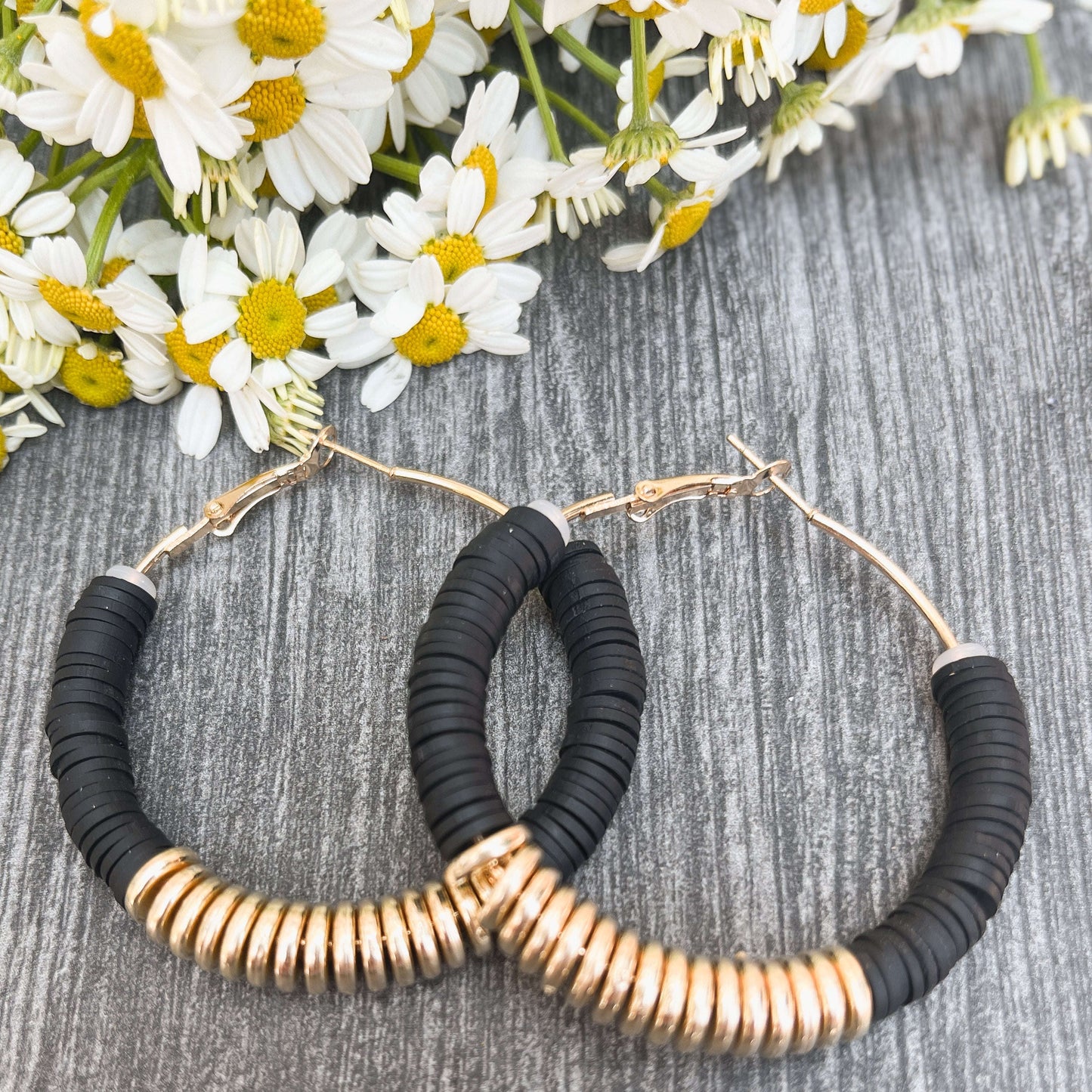 Beautiful Black and Gold Clay Hoops Otarealm