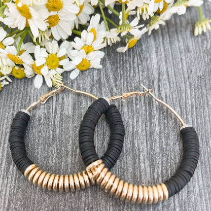 Beautiful Black and Gold Clay Hoops Otarealm