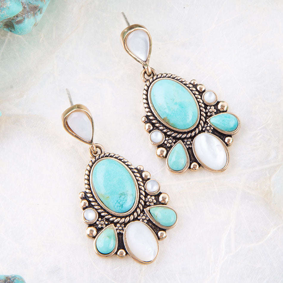 Barcelona Turquoise and Mother of Pearl Post Drop Earrings Otarealm