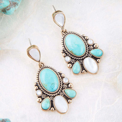 Barcelona Turquoise and Mother of Pearl Post Drop Earrings Otarealm