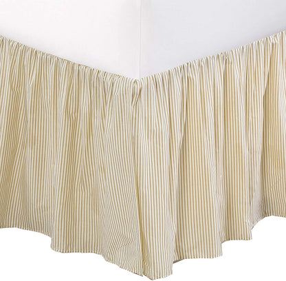 Tailored Bed Skirt Farmhouse Ticking Cream Golden & Yellow Caramel Cotton Striped Ruffled Dust Ruffle,  16" Drop